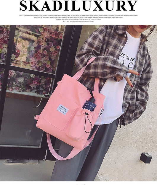 Mochila Estilo Harajuku con Bolsillos - Bolsa de Lona para Estudiantes y Mujeres - Image 23