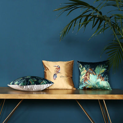 Funda de Cojín con Estampado de Pájaros de Selva Tropical y Hojas Verdes Moderno