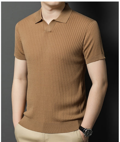 Camiseta de Seda Mulberry para Hombre - Cuello Solapa Manga Corta Lujo Casual - Image 23