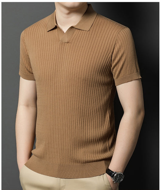 Camiseta de Seda Mulberry para Hombre - Cuello Solapa Manga Corta Lujo Casual - Image 23