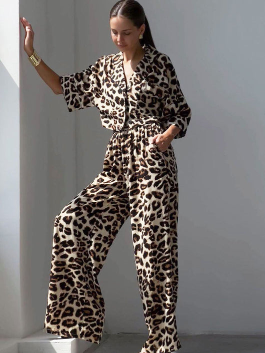Conjunto Dos Piezas: Blusa Suelta Estampado Leopardo + Pantalón Ancho - Image 7