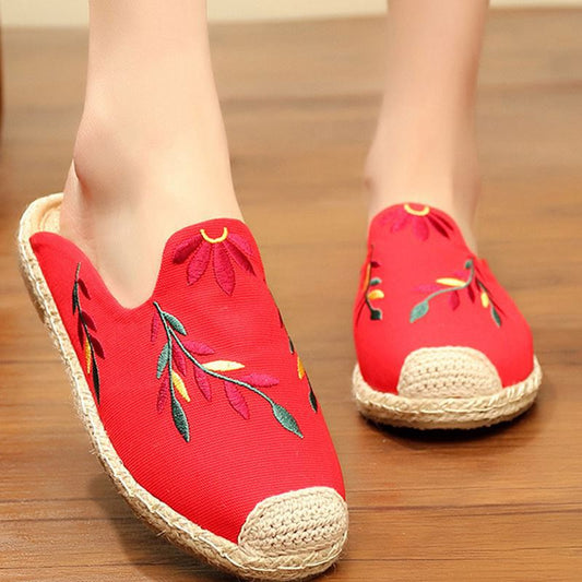 Sandalias Baotou Bordadas con Hojas para Mujer - Image 2