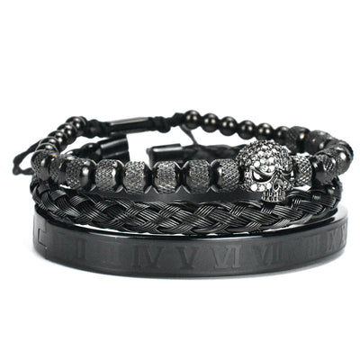 Pulsera de Acero Inoxidable con Calavera Retro y Letras Romanas Trenzadas - Image 8