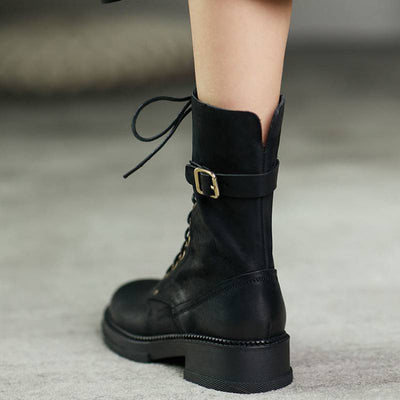 Botas Mujer Tacón Grueso Caña Media con Encaje Terciopelo - Image 2