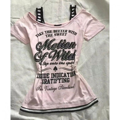Camiseta Retro a Rayas con Parches y Estampado de Letras - Ajuste Slim - Image 3