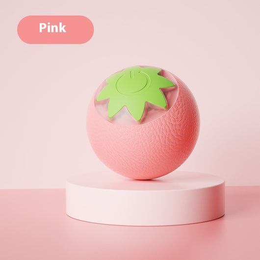 Green electric pet toy ball with a textured surface and a white strawberry-like design featuring a power button. - Image 9