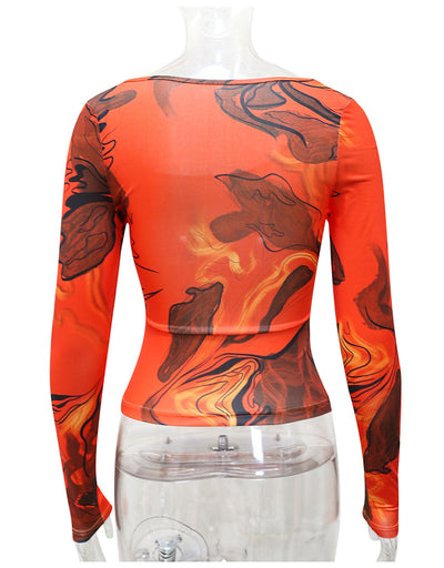 Blusa Ajustada con Hombro Descubierto y Estampado Moderno para Mujer - Image 4