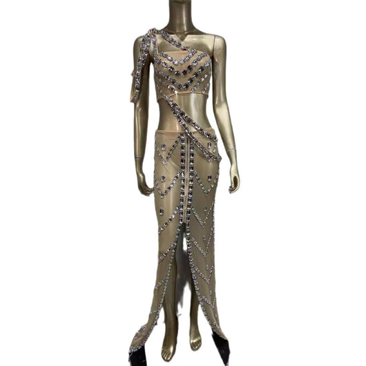 Traje Vestido Brillante con Cristales Decorativos - Image 5
