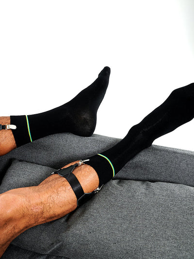 Calcetines Ejecutivos Pinstriped Algodón Mercerizado Negro Verde Amarillo - Image 5