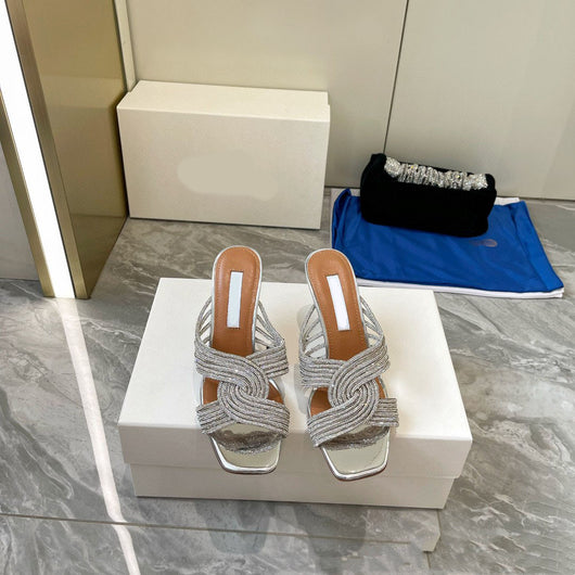 Tacones Altos de Cristal Versátiles con Diseño Cruzado para Mujer - Image 13