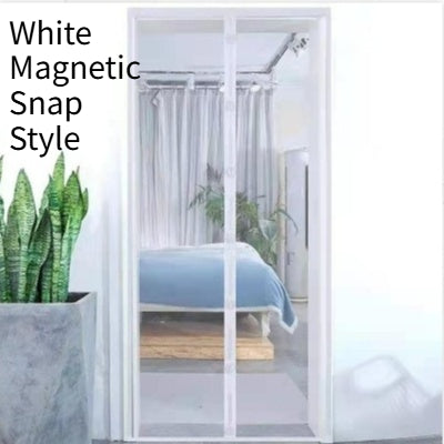 Black magnetic mosquito-proof curtain installed in a white doorway, with a puppy sitting in front of it. - Image 8