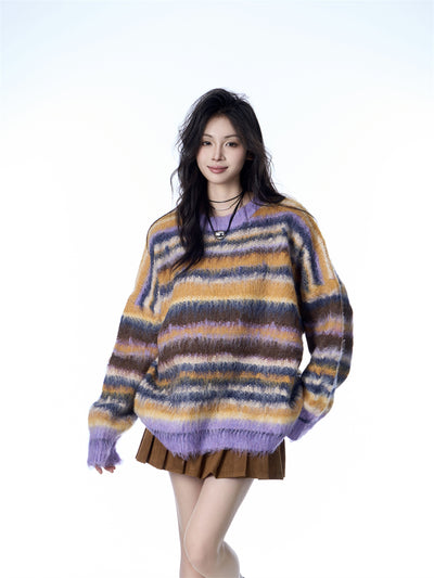 Bufanda Gorro Suéter Mohair a Rayas - Estilo Desenfadado para Mujer - Image 11