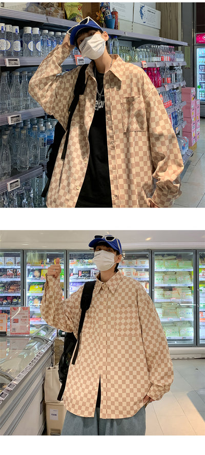 Camisa Suelta Estilo Japonés a Cuadros para Hombre - Manga Larga Primavera - Image 10