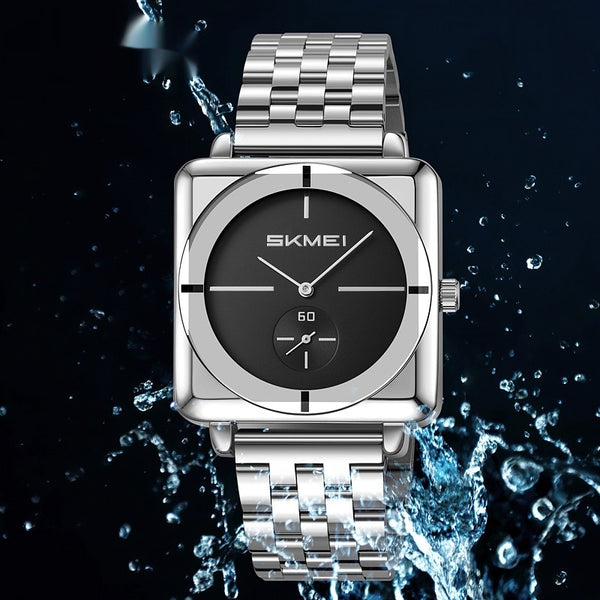 Reloj de Acero Cuadrado con Subdial de Segundos - Movimiento de Cuarzo