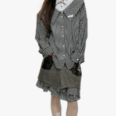 Falda Midi Twill con Flecos y Detalles Combinados - Image 5