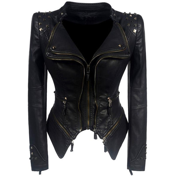 Chaqueta de Cuero Ajustada Tipo Esmoquin Corta