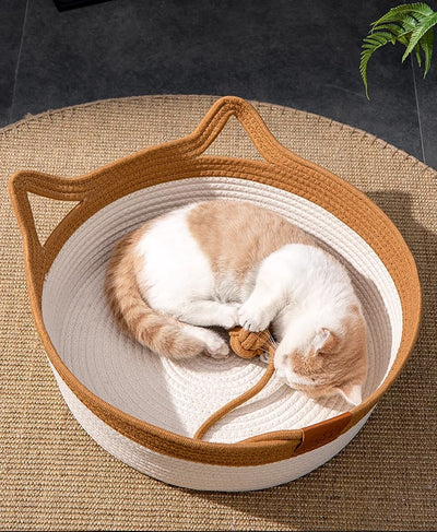 Cama Tejida para Gatos - Nido de Ratán y Lino Transpirable Cuatro Estaciones - Image 7