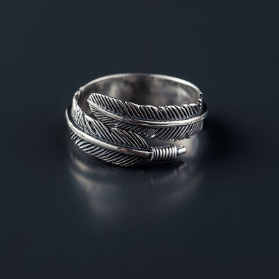 Anillo de Pluma Retro Abierto - Joyería de Moda Europea Personalidad Negra - Image 3