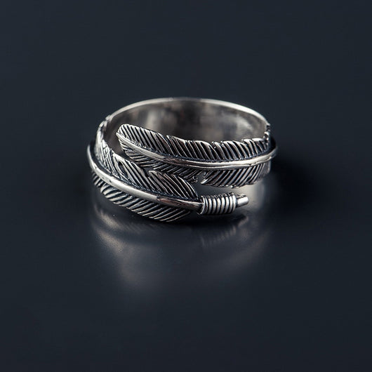 Anillo de Pluma Retro Abierto - Joyería de Moda Europea Personalidad Negra - Image 3