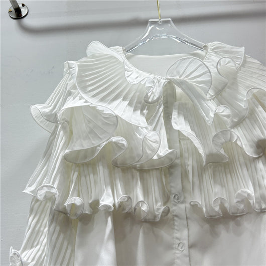Blusa Elegante Coreana con Mangas Voluminosas y Diseño Fruncido - Image 8
