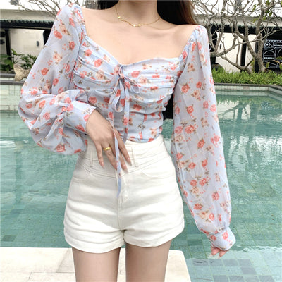 Blusa Floral Elegante de Un Hombro en Chifón - Image 13