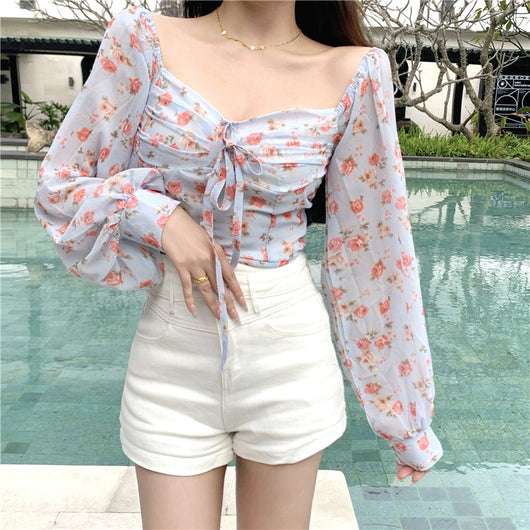 Blusa Floral Elegante de Un Hombro en Chifón - Image 13
