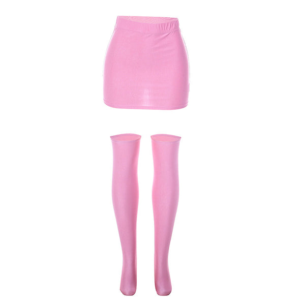 Conjunto Casual Falda Ajustada de Color Liso con Medias