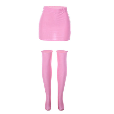 Conjunto Casual Falda Ajustada de Color Liso con Medias - Image 2