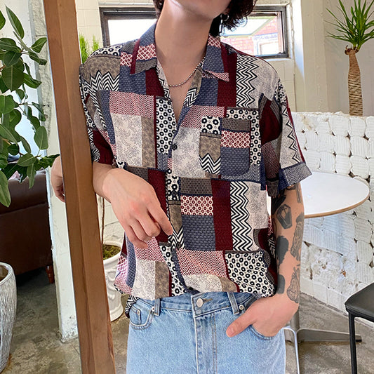 Camisa Casual de Hombre con Cuadros y Mangas Cortas para Verano