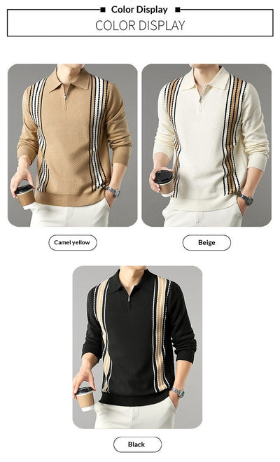 Suéter de Punto Colorblock con Cuello y Cierre Medio Cremallera para Hombre - Image 39