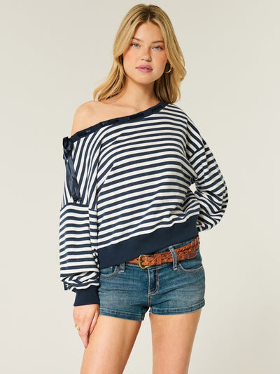 Blusa Casual Hombros Descubiertos a Rayas Manga Larga - Image 11