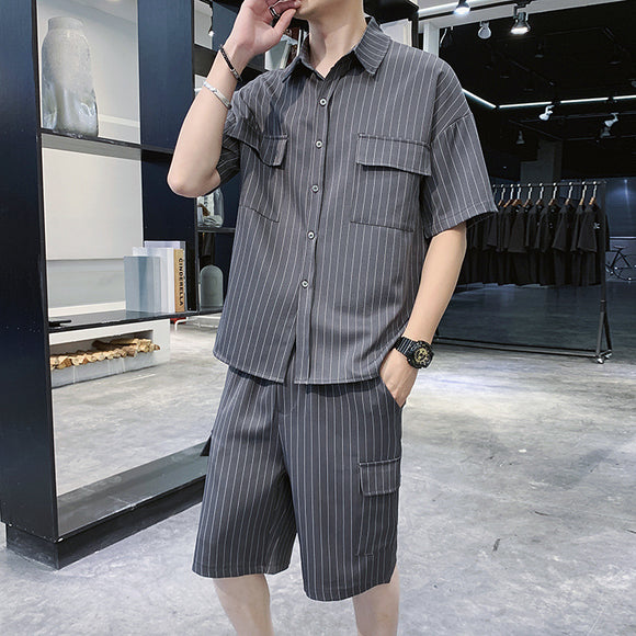 Conjunto de Moda Hombre: Chaqueta, Camisa y Pantalones a Rayas