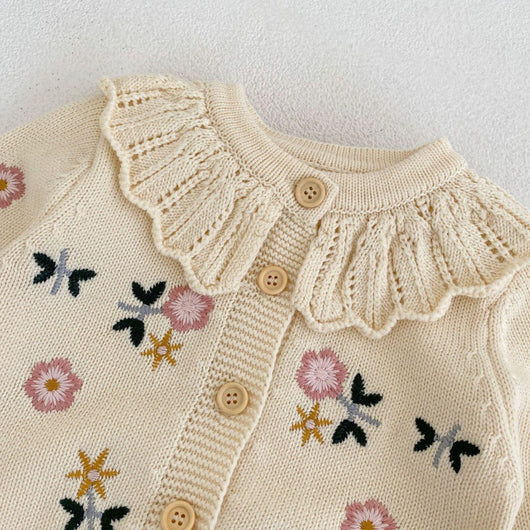 Cardigan Infantil de Punto con Cuello Bordado de Loto - Abrigo Cálido de Manga Larga - Image 5