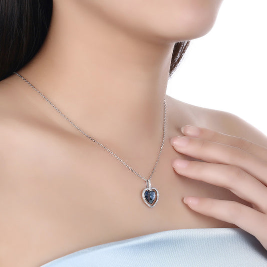 Collar de Cristal para Mujer con Corazón de Diamante en Plata Esterlina S925
