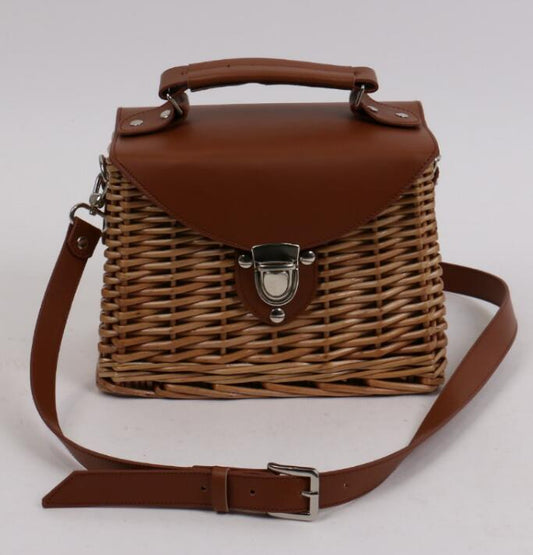 Bolso Tote Crossbody de Ratán Cuadrado con Asa Ajustable