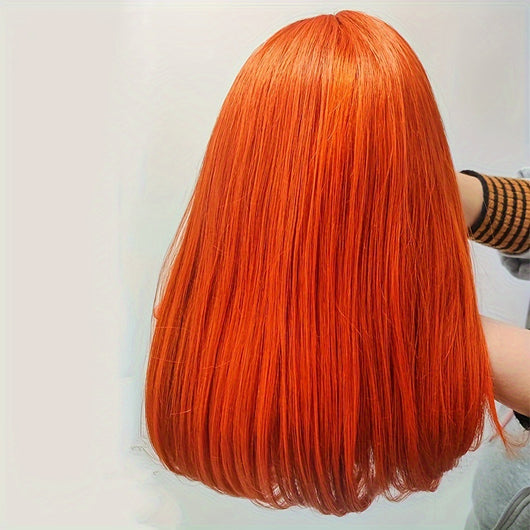 Peluca Bob Liso Jengibre Naranja Cabello Natural 13x4 - Image 6