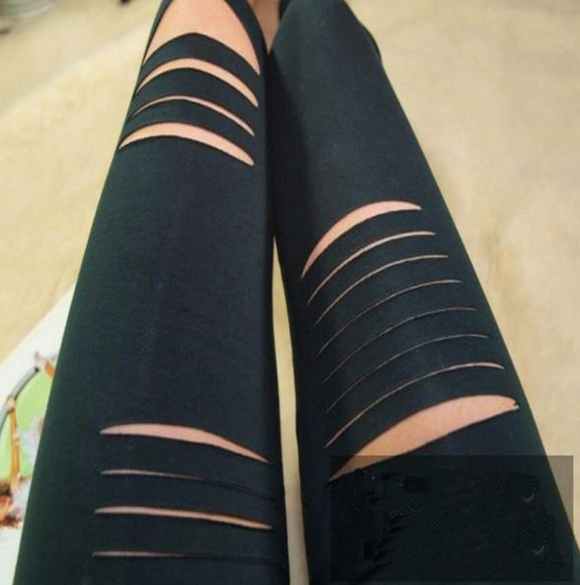 Leggins Rotos Asimétricos de Algodón con Efecto Desgarrado - Pantalones Tobilleros Antibolitas