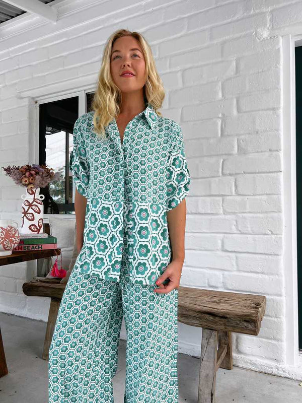 Conjunto Estampado de Moda Casual: Camisa + Pantalón Ancho - Image 6