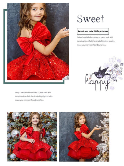 Vestido Princesa Niña Falda Tutú Rojo con Lentejuelas y Moño - Image 11