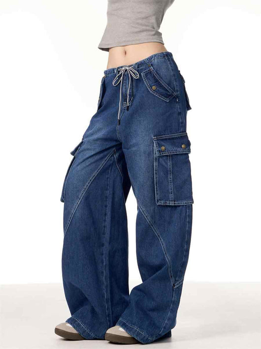 Pantalones Cargo Retro Mujer Cintura Alta Bolsillos Múltiples Corte Recto - Image 2