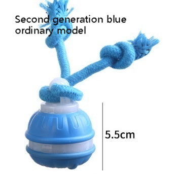 Blue pet toy with a spherical base and two knotted ropes, labeled as a "Second generation blue bird call" toy. - Image 6