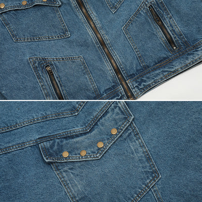 Chaqueta Denim Vintage Punk Lavado Desgastado Unisex - Image 4