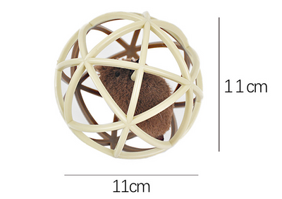 Beige plastic spherical cage pet toy with a brown furry mouse inside, designed for cats. - Image 7