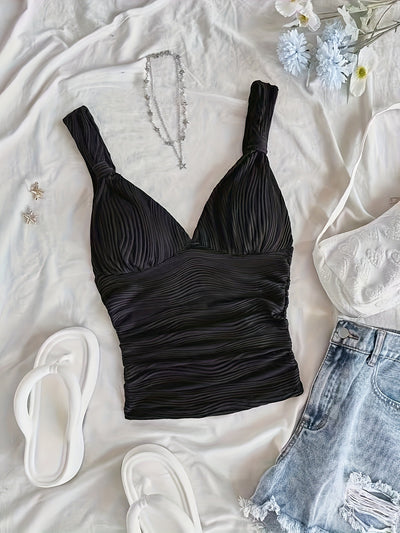 Blusa Escotada con Pliegues Ajustada - Diseño Europeo Moderno - Image 9