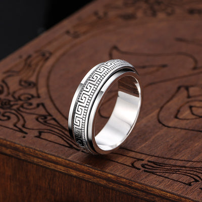 Anillo de Plata Tailandesa con Patrón Geométrico para Hombre - Image 10