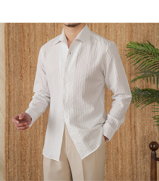 Camisa Casual de Algodón Seersucker Manga Larga Cuello Clásico - Image 36
