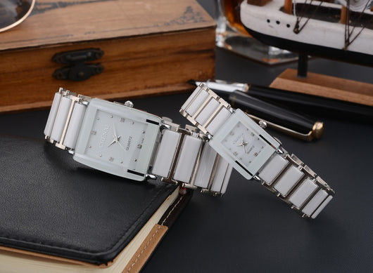 Juego de Relojes de Pareja con Diamante Cuadrado de Cuarzo - Image 6
