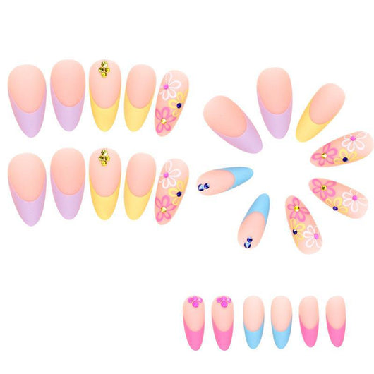 Uñas Francesas con Arcoíris y Cristales - Puntas Gota Brillante - Image 5
