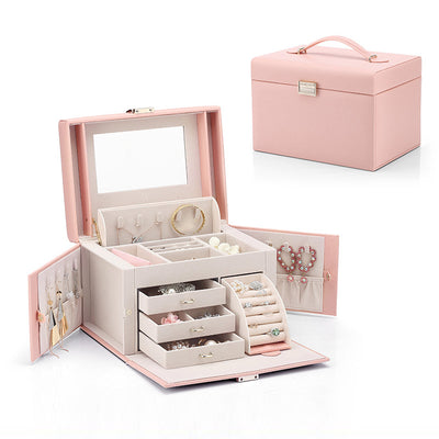 Caja Organizadora de Espejo Portátil en Cuero PU para Joyas y Maquillaje - Image 4