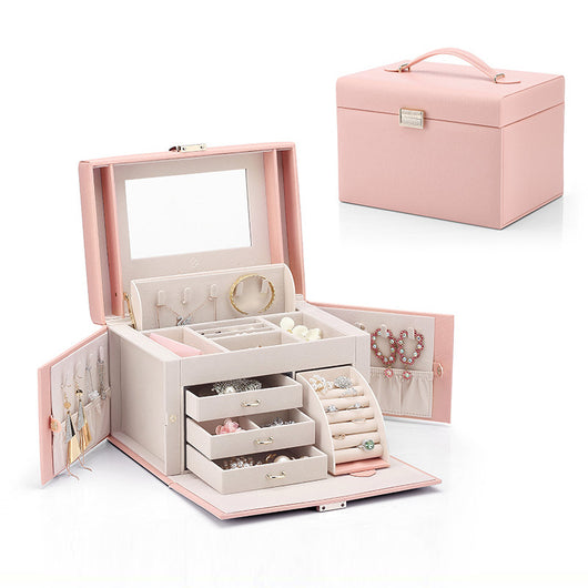 Caja Organizadora de Espejo Portátil en Cuero PU para Joyas y Maquillaje - Image 4